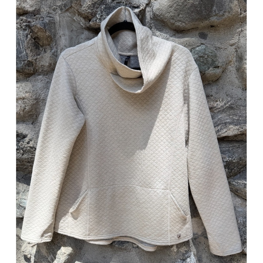 Kuhl Athena Pullover Womens XL Ivory Cowl Neck Quilted Sweater Wool Blend